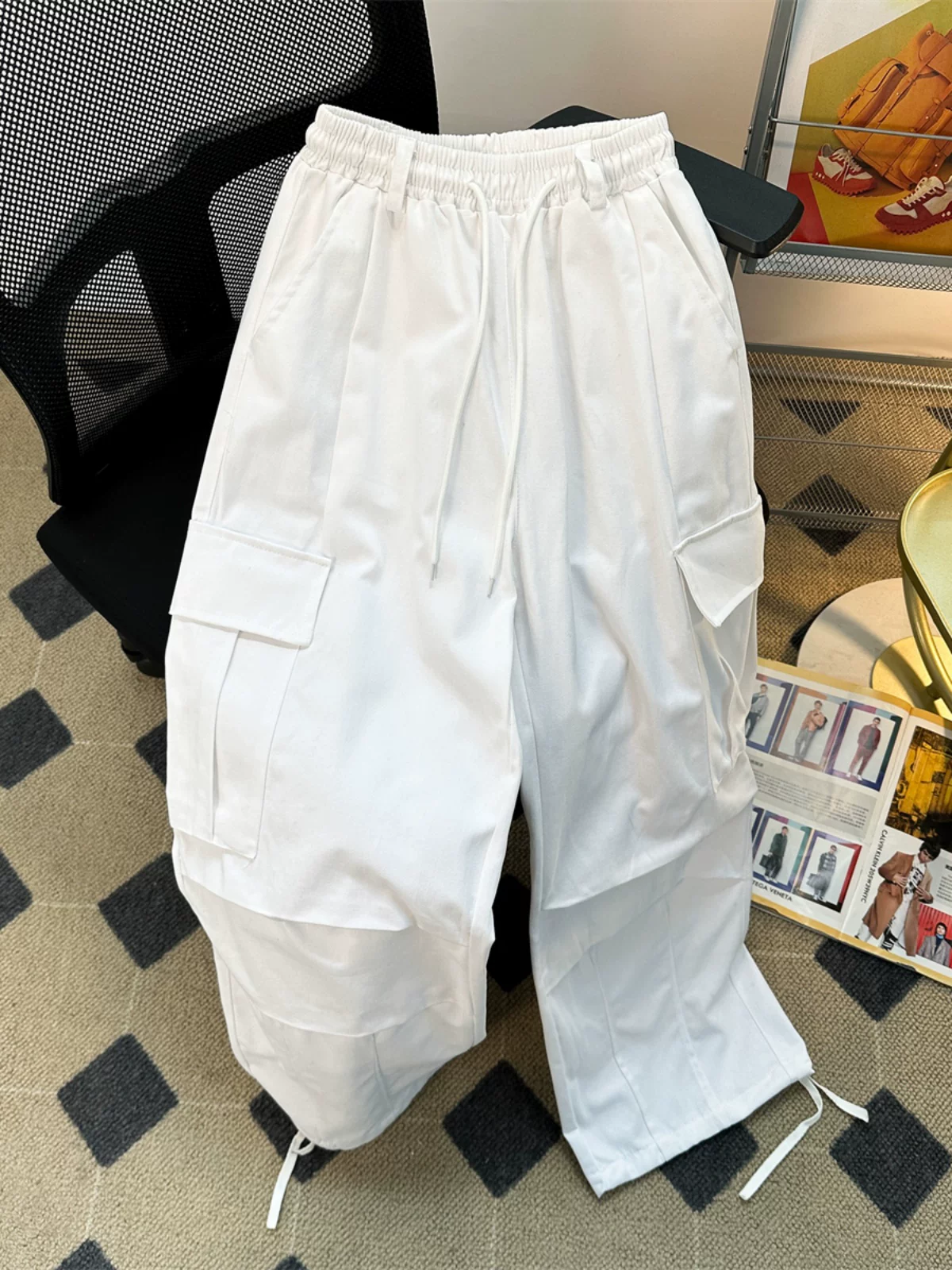 Quần cargo nhiều túi thời thượng dành cho nam, phong cách thu mới, quần đôi phong cách hip-hop Mỹ, quần dài ống rộng thoải mái.