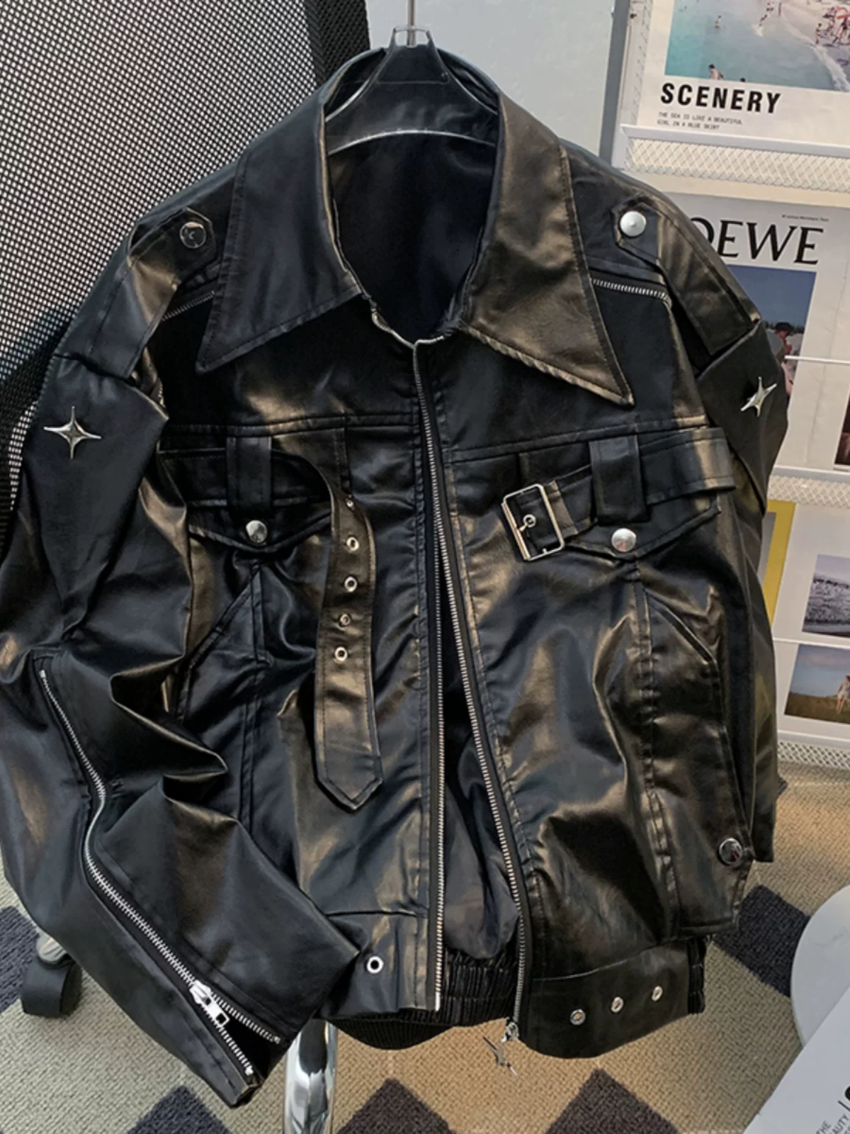 Áo khoác da nam phong cách Mỹ, thiết kế phá cách, kiểu dáng biker gọn gàng cho mùa xuân thu, áo khoác ngắn cá tính, thương hiệu thời thượng.