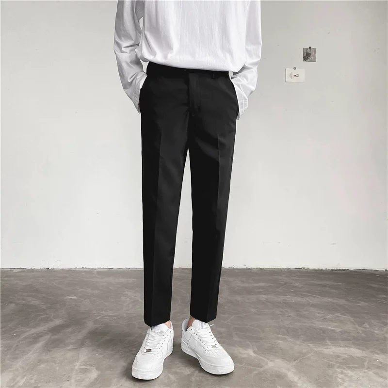 Quần tây nam dáng ngắn mùa xuân hè phong cách Hàn Quốc, quần ống đứng thời thượng, quần suông kiểu Hồng Kông, quần ôm dáng mát mẻ