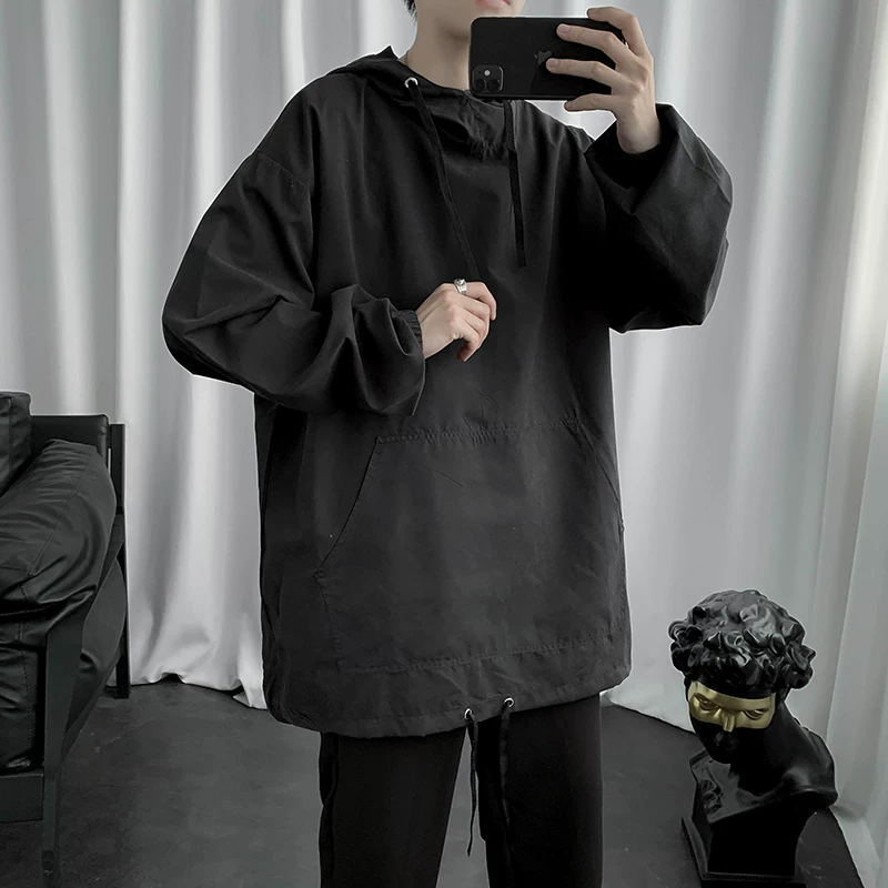 Áo nỉ có mũ kiểu Hồng Kông mùa hè dành cho nam, phong cách Harajuku, cực kỳ phổ biến trên Instagram, áo đa năng, áo khoác hip-hop rộng rãi, thoải mái.