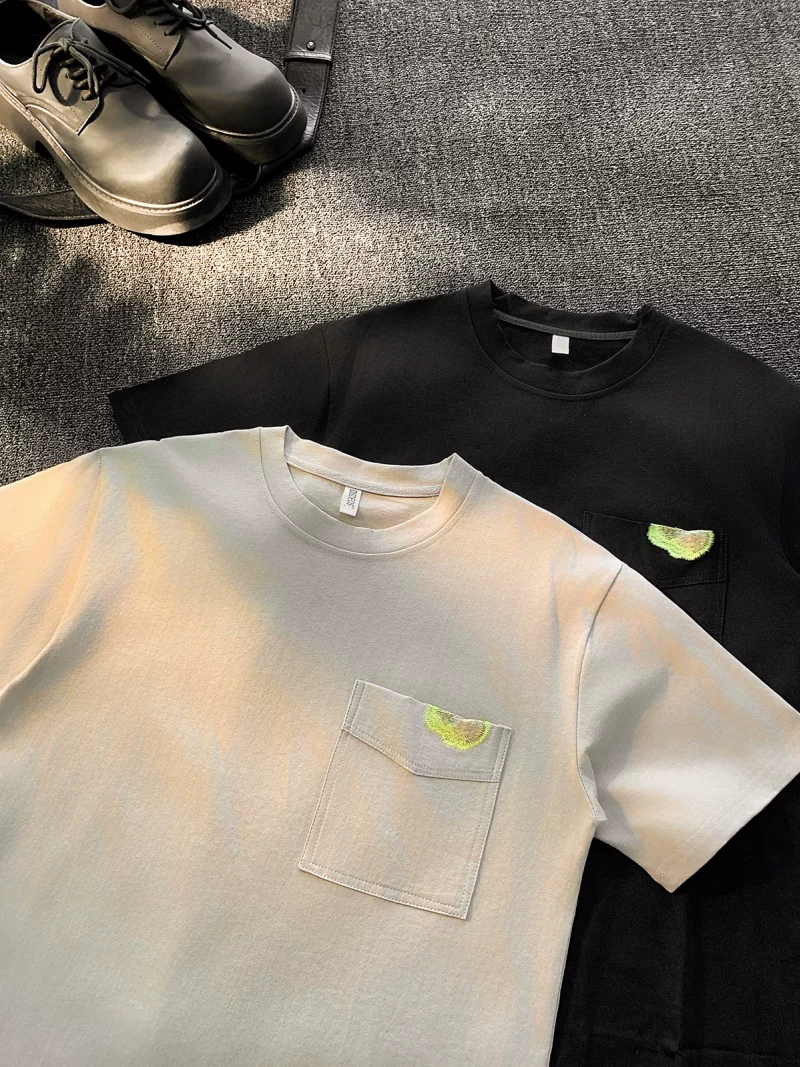 Áo thun cotton nguyên chất tay ngắn kiểu Mỹ, áo thun unisex thời trang dáng rộng cổ tròn, áo đôi thêu họa tiết mùa hè