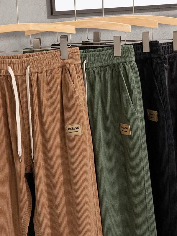 Quần vải nhung kẻ sọc thẳng kiểu Mỹ dành cho nam, quần thường ngày dày dặn hợp thời trang xuân thu, quần ống rộng thoải mái đa năng.