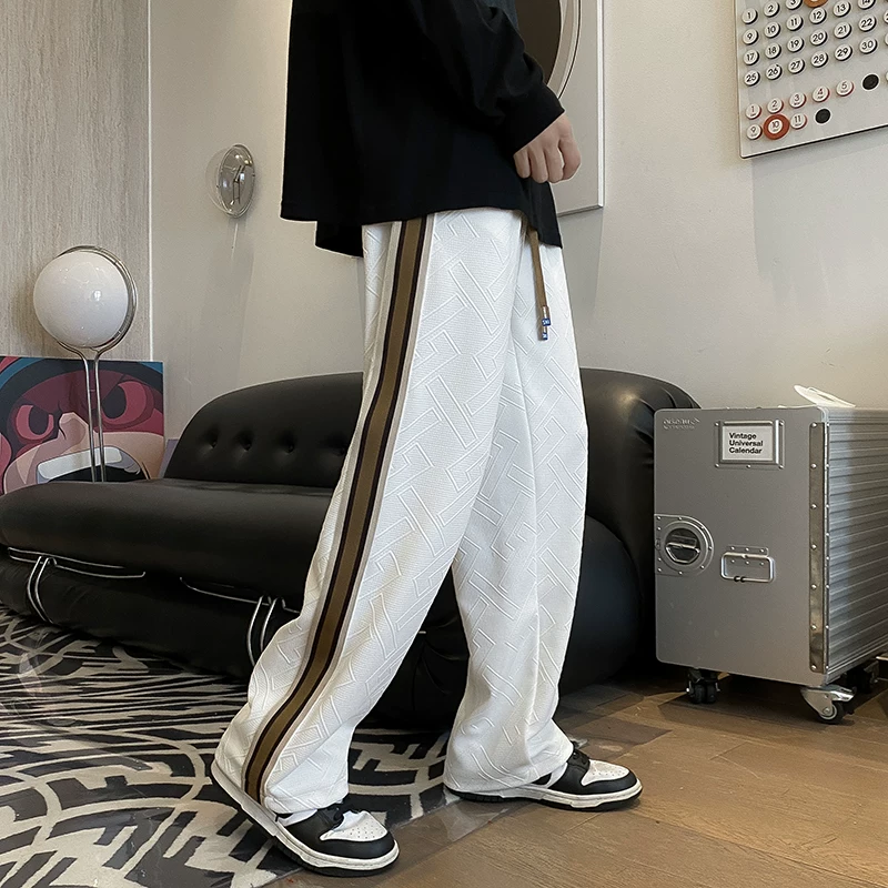 Quần nam mùa xuân thu mới, kiểu dáng thời thượng, quần thể thao may viền, phong cách đường phố Mỹ, dáng rộng, thoải mái, ống thẳng, dài.