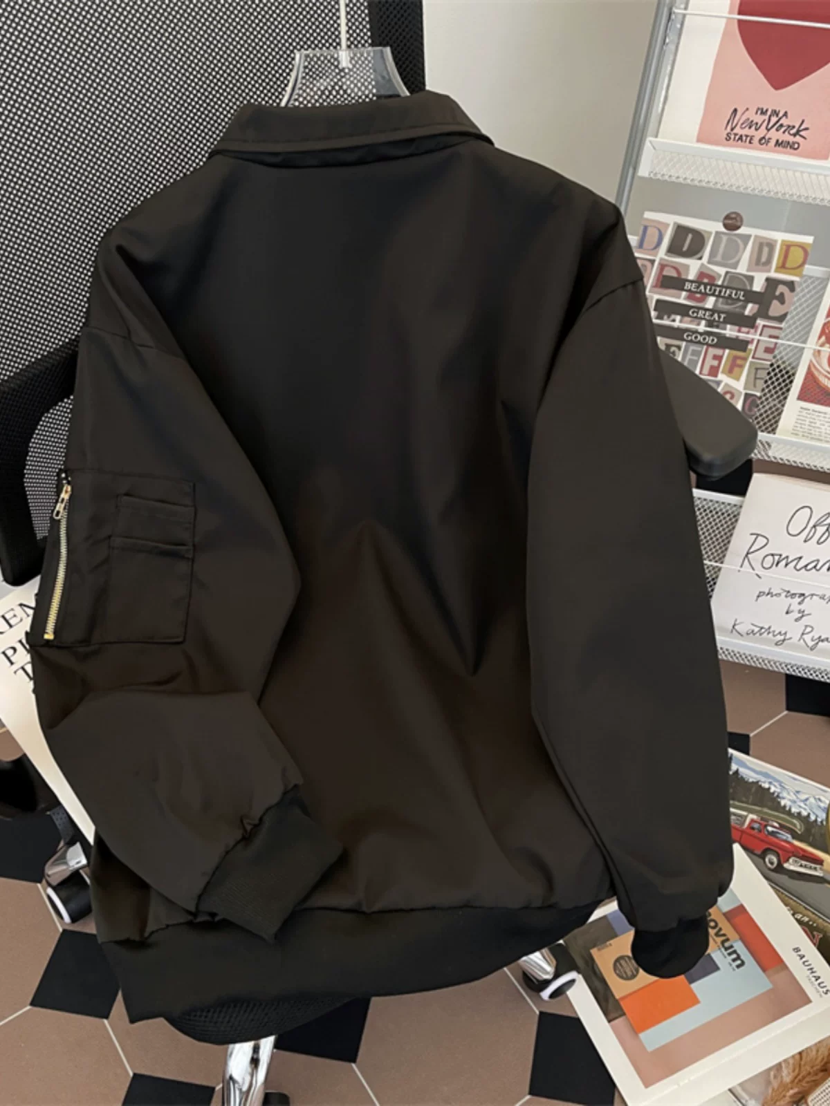 Áo khoác phi công phong cách Mỹ thời thượng, thương hiệu sành điệu, quần áo nam cá tính, áo khoác casual dáng rộng, cổ trụ, mùa xuân thu.