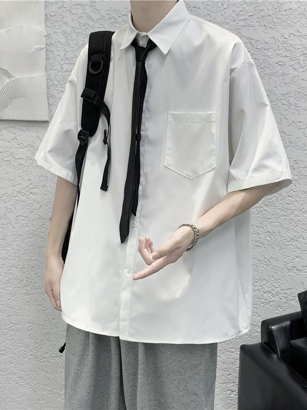 Áo sơ mi ngắn tay cho nam, áo khoác cặp đôi phong cách Hàn Quốc mùa hè hợp thời trang, áo sơ mi trắng dáng rộng tươi tắn.