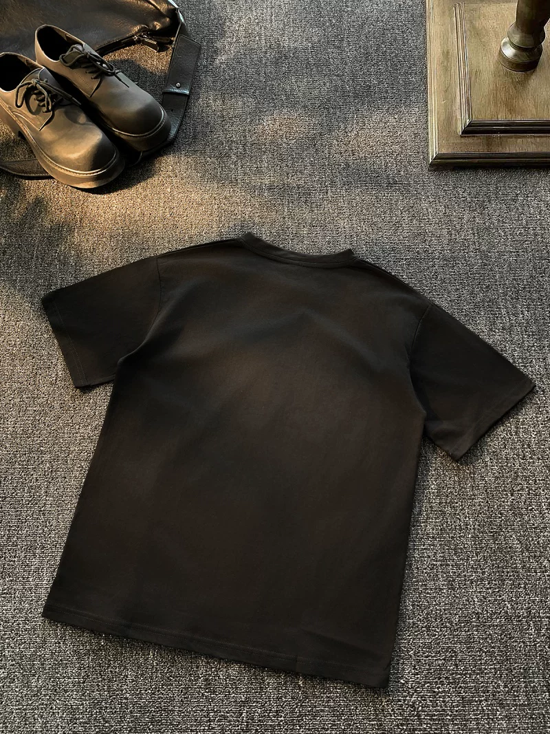 Áo thun cổ tròn tay ngắn kiểu Mỹ dành cho nam và nữ, áo thun cotton nguyên chất thêu chữ mùa hè, áo thun cơ bản phong cách cặp đôi thời trang, cá tính.
