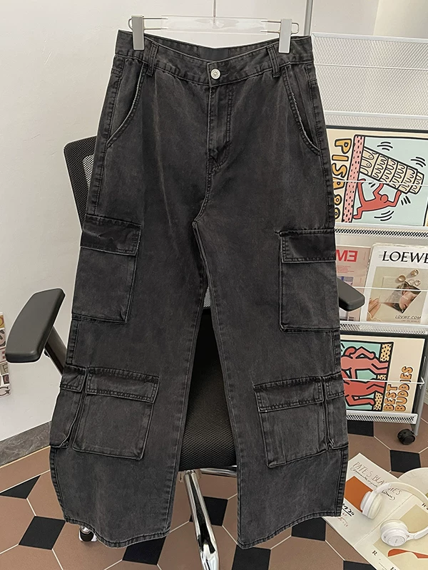Quần jean công sở nhiều túi kiểu Mỹ dành cho nam, quần cargo ống rộng dáng thẳng thương hiệu thời thượng cleanfit, quần dài phong cách đường phố cá tính.