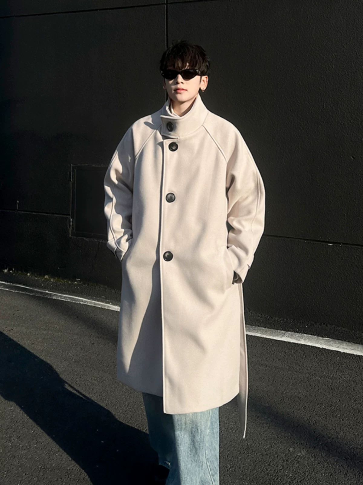 Áo khoác len nam thời trang thu đông, cổ đứng dày dặn phong cách Anh, dáng rộng, hợp xu hướng, dài trung bình.