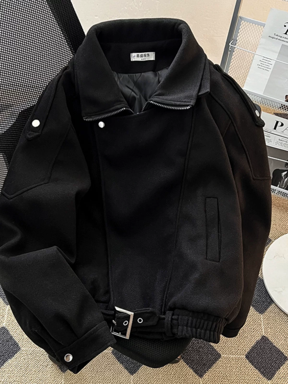 Áo khoác len mùa thu đông nam cleanfit áo khoác len ngắn dáng rộng hợp thời trang phong cách Mỹ cao cấp