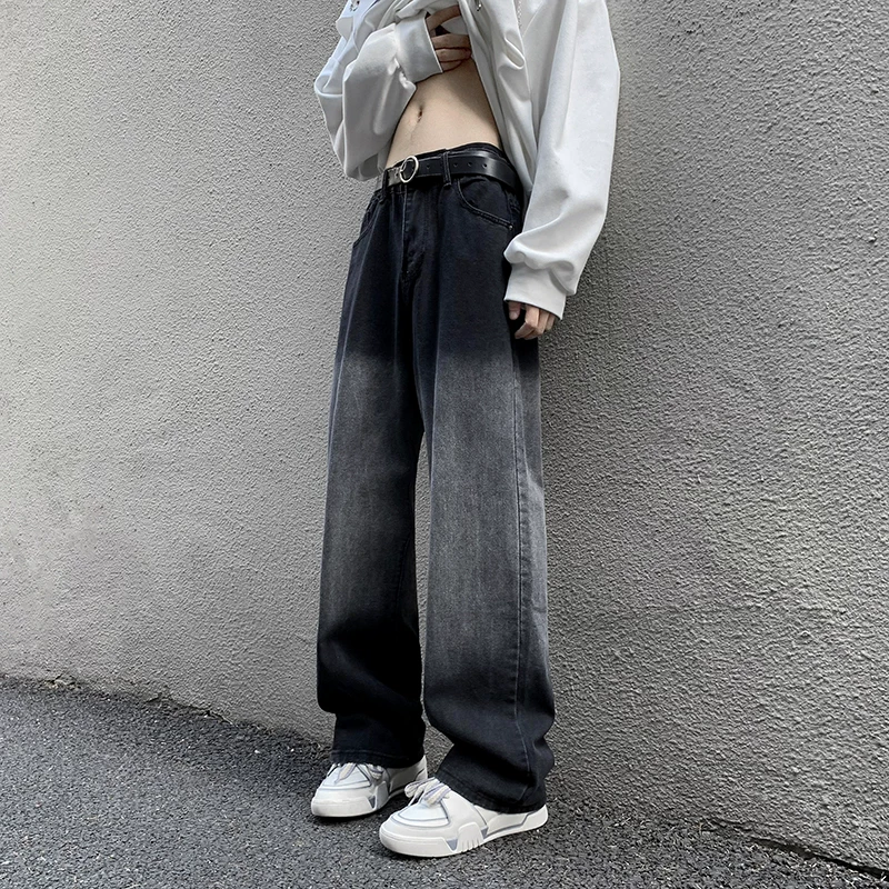 Quần jeans nam kiểu gradient, mùa xuân, dáng rộng, phong cách đường phố, thương hiệu thời thượng, quần ống rộng suông.