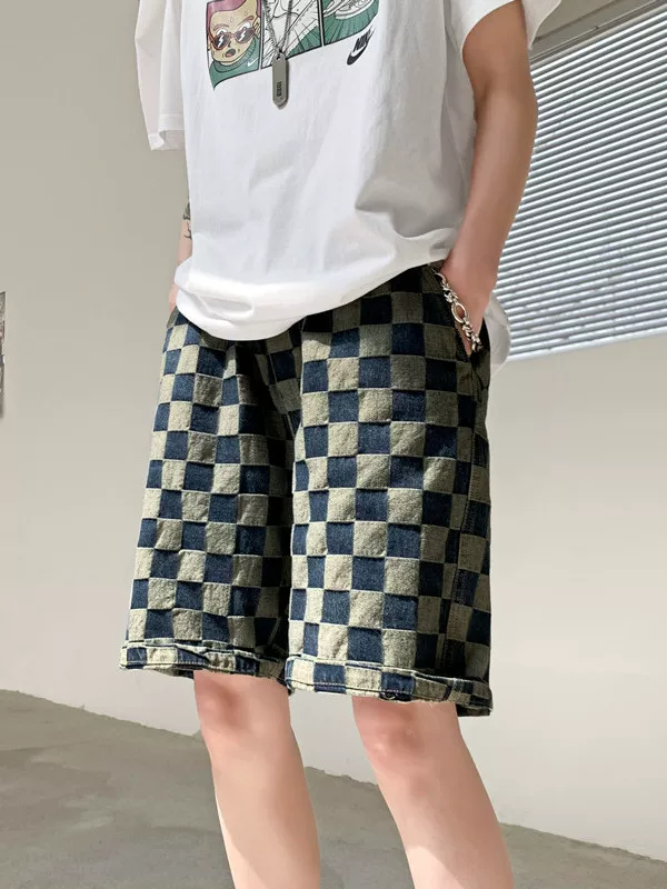 Quần short denim kẻ sọc mùa hè hợp thời trang thương hiệu ins quần năm điểm dáng rộng đa năng phong cách Hàn Quốc quần phong cách người nổi tiếng trên mạng sành điệu dành cho nam giới