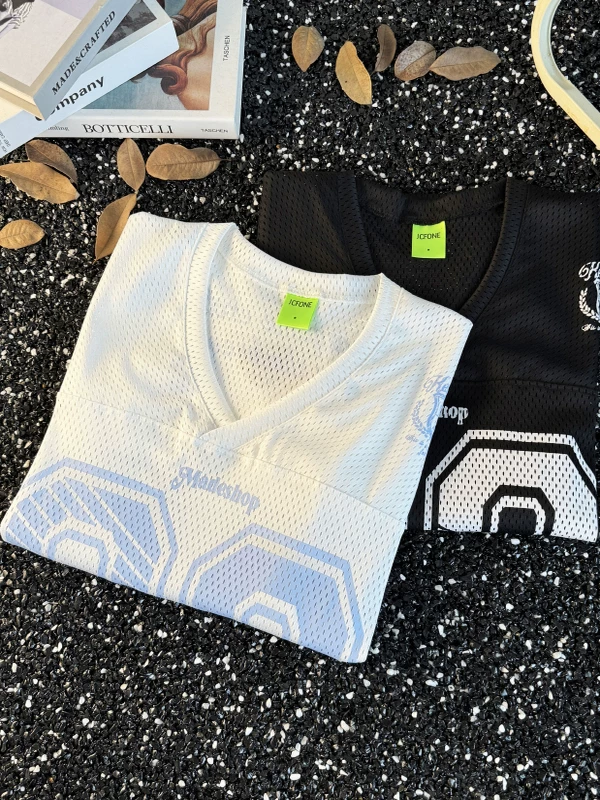 Áo thun ngắn tay mùa hè dành cho nam, áo jersey nửa tay cổ chữ V lưới kỹ thuật số thoáng khí hợp thời trang, quần áo cắt xẻ bằng vải lụa băng nhanh khô kiểu Mỹ
