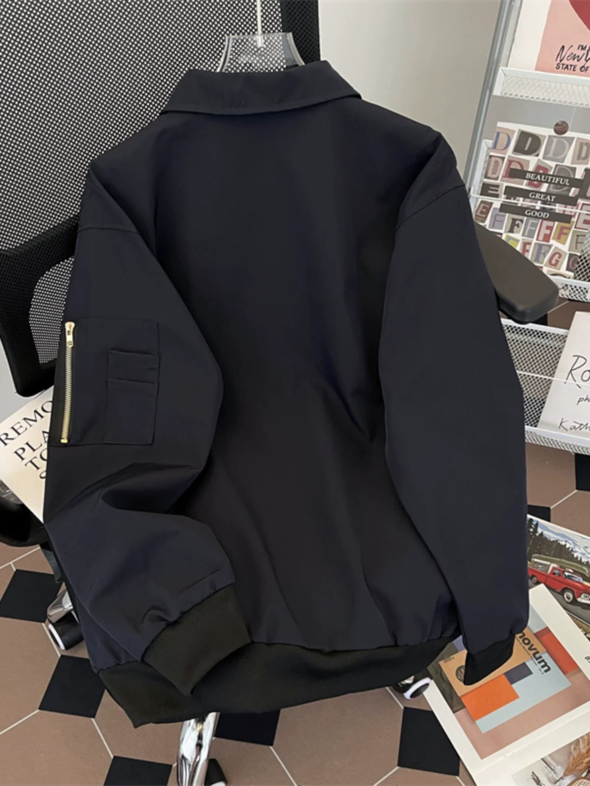 Áo khoác phi công phong cách Mỹ thời thượng, thương hiệu sành điệu, quần áo nam cá tính, áo khoác casual dáng rộng, cổ trụ, mùa xuân thu.