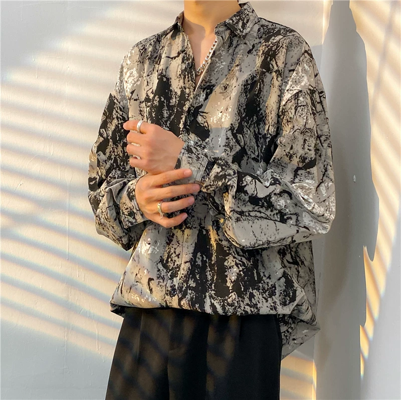 Áo sơ mi tie-dye cao cấp dành cho nam, áo sơ mi dài tay in họa tiết mùa hè phong cách thời thượng, kiểu dáng rộng rãi thoải mái.