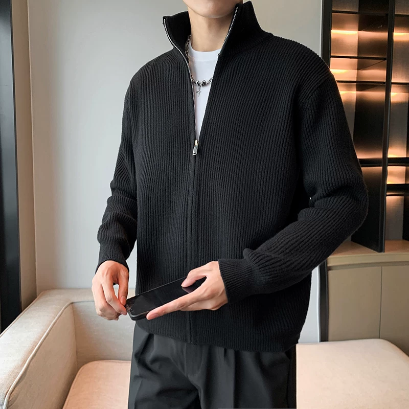 Áo khoác cardigan dệt kim thời trang dành cho nam, phong cách Hàn Quốc thu đông, kiểu dáng lịch lãm và trưởng thành, áo khoác len cổ đứng thời thượng.