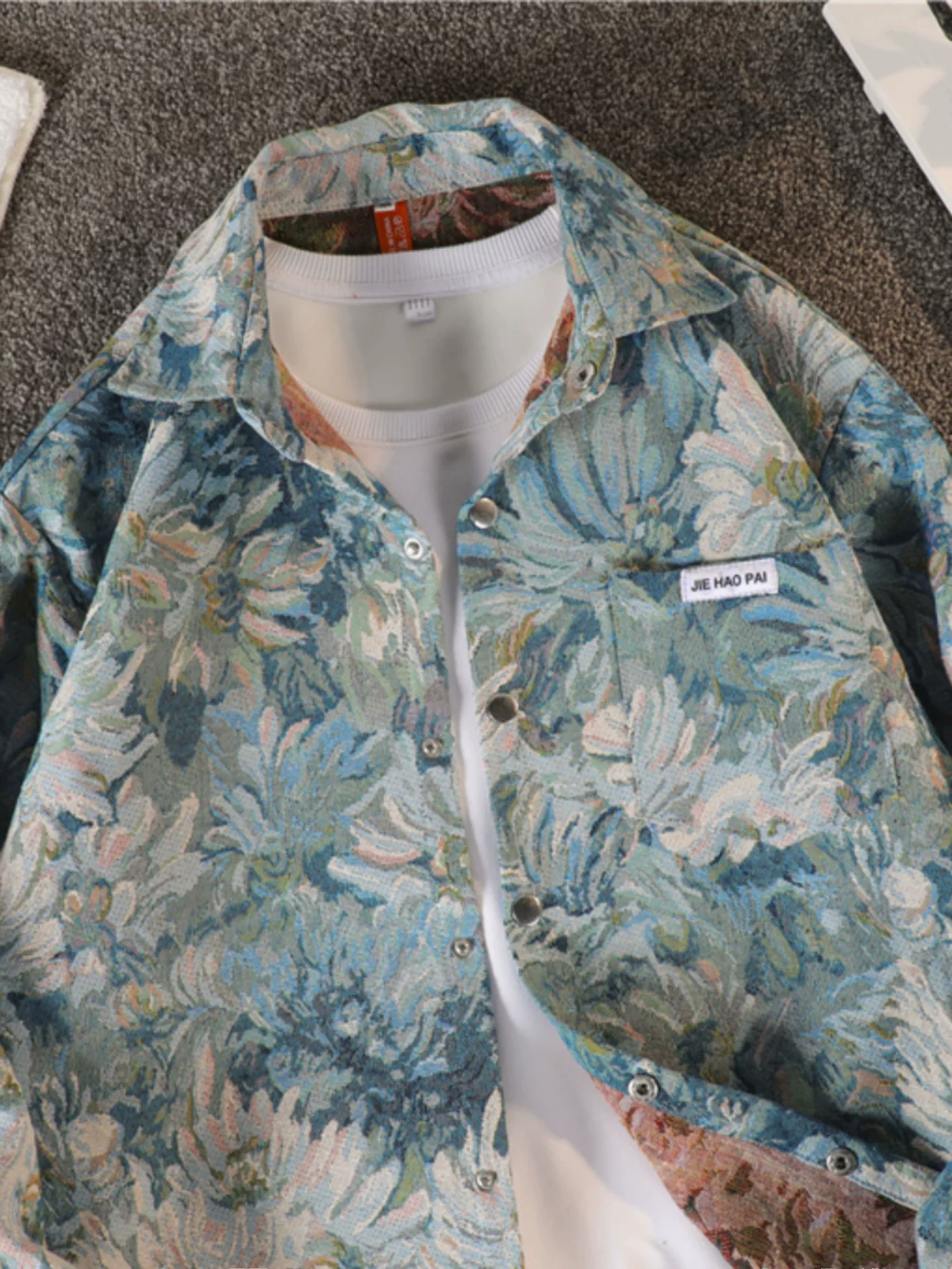 Áo sơ mi thêu hoa nam dài tay dáng rộng kiểu Mỹ áo khoác thường ngày mùa xuân thu hợp thời trang áo sơ mi cao cấp mát mẻ