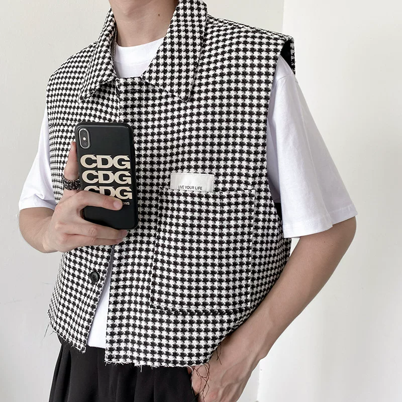 Áo khoác vest kẻ sọc cổ điển dành cho nam, mùa xuân thu, kiểu dáng rộng rãi phong cách Hàn Quốc, áo vest ngắn hợp thời trang.