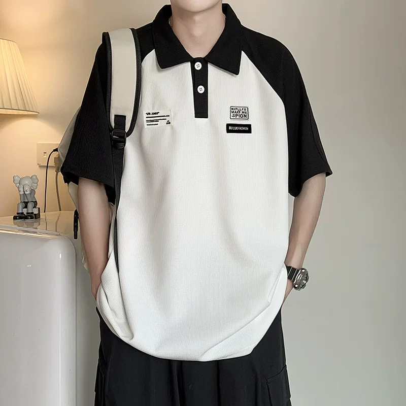 Áo polo phối màu cho nam, kiểu dáng rộng rãi phong cách Mỹ mùa hè, áo thun ngắn tay, thương hiệu thời trang đường phố cao cấp, quần áo nửa tay cho cặp đôi.