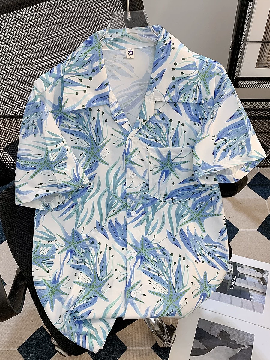 Áo sơ mi ngắn tay in họa tiết mùa hè dành cho nam, áo nửa tay dáng rộng kiểu Hawaii, áo sơ mi đi biển đẹp trai của thương hiệu thời trang Mỹ