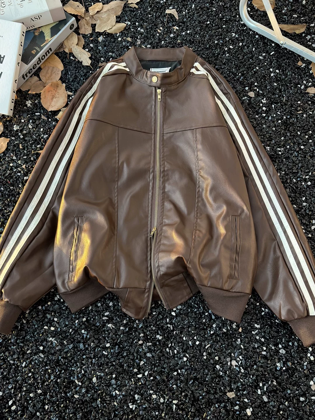 Áo khoác da PU retro Mỹ dành cho nam, kiểu dáng thời trang xuân thu, áo khoác da rộng rãi thoải mái, cảm giác cao cấp, áo khoác biker sành điệu.