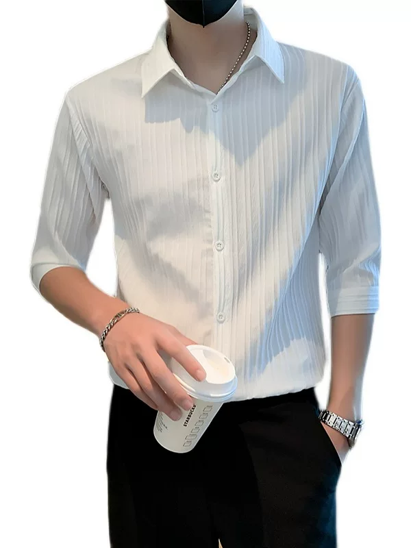 Áo sơ mi ngắn tay phong cách trưởng thành nhẹ nhàng dành cho nam, áo sơ mi tay lửng chất liệu lụa băng mát lạnh mùa hè, áo kiểu Hàn Quốc thời thượng.