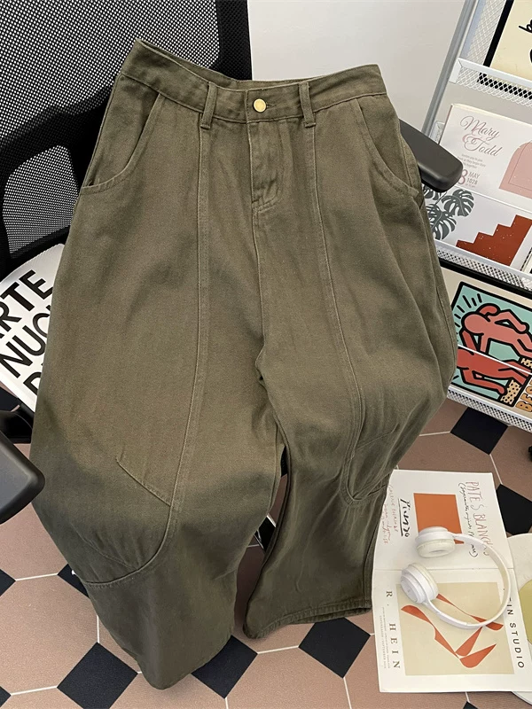 Quần jean nam kiểu Mỹ, chất liệu denim đã qua xử lý, dáng ôm gọn, thời trang, thích hợp cho mùa xuân thu, quần dài ống rộng, dáng cong.