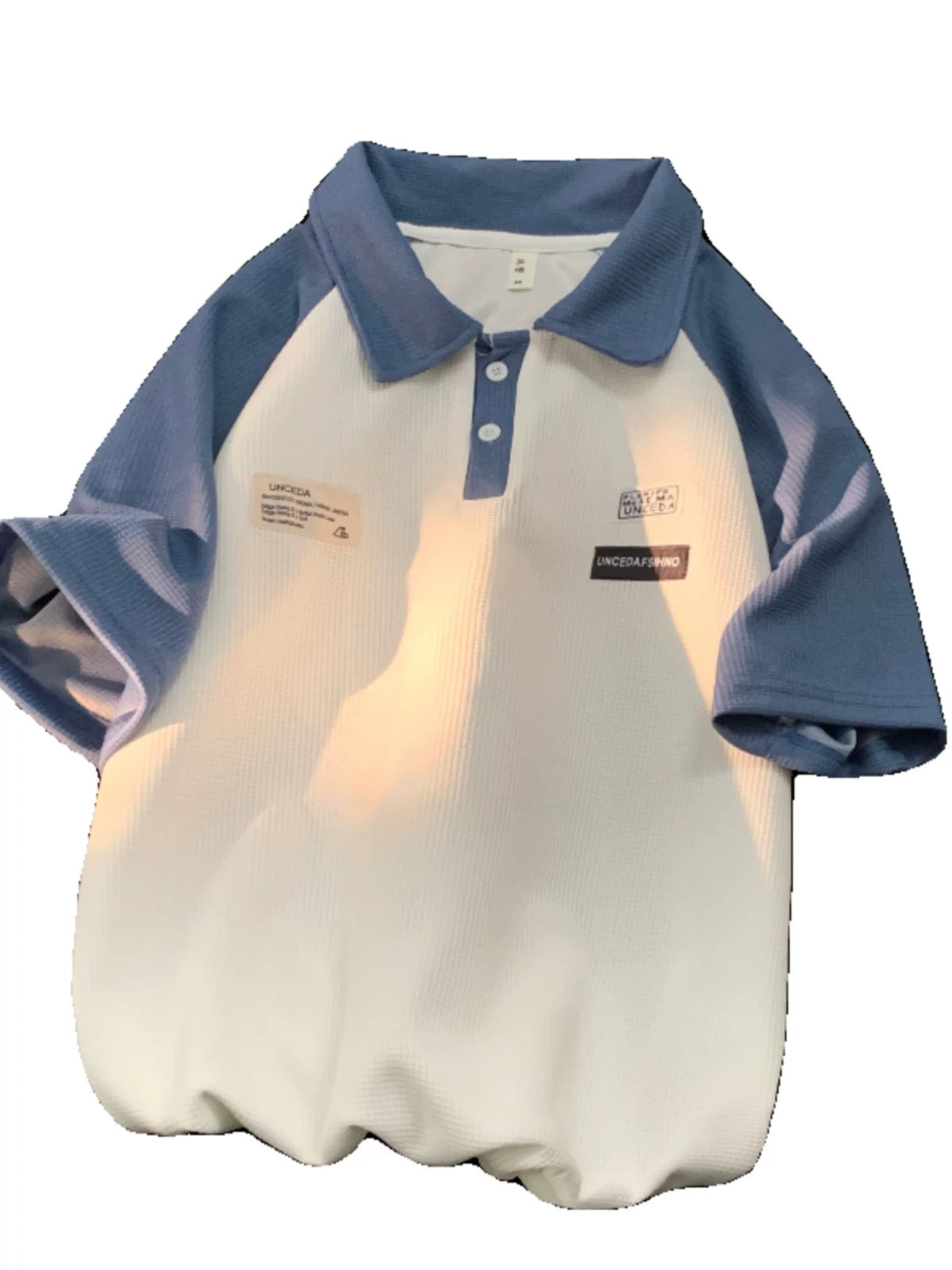 Áo polo tay raglan phối màu cho nam, áo thun ngắn tay vải waffle hợp thời trang mùa hè, áo đôi rộng rãi phong cách Mỹ Hồng Kông.