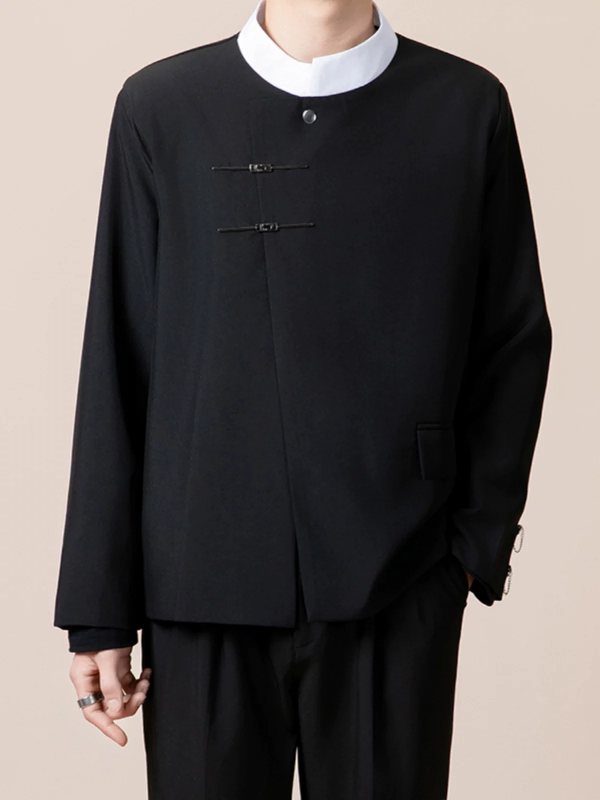 Áo vest nam kiểu Trung Quốc mới cho mùa xuân, áo khoác vai đệm cổ chéo sành điệu và cá tính, áo khoác Trung Sơn cao cấp thời thượng.