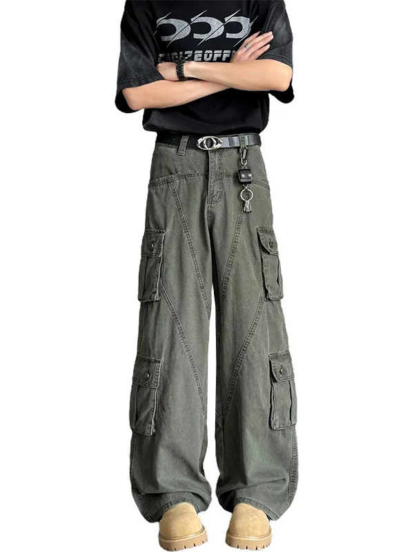 Quần jean nam phong cách đường phố Mỹ, nhiều túi, quần công sở ống thẳng, quần dài rộng ống suông mùa hè.