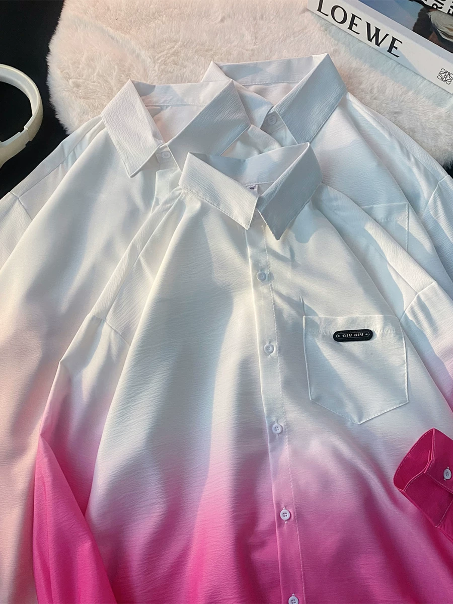 Áo sơ mi nam tay dài thiết kế phối màu Xuân Thu 2025, áo khoác mỏng cặp đôi phong cách Mỹ thời thượng, dáng rộng.