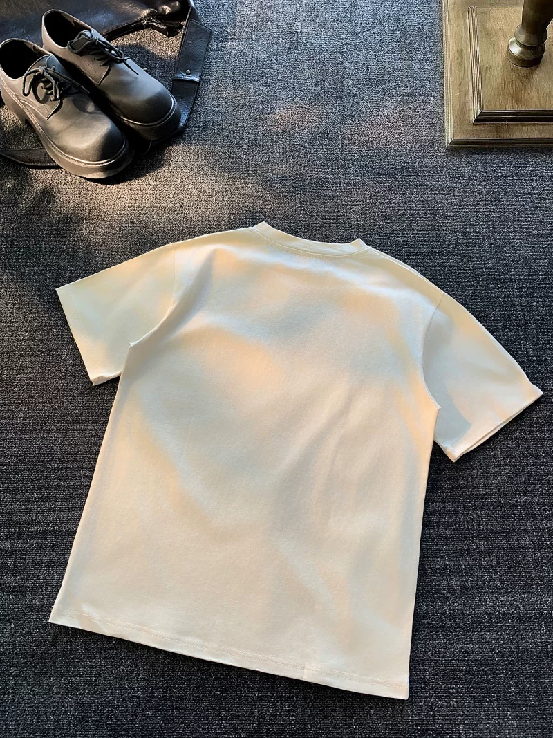 Áo thun ngắn tay cotton nguyên chất đơn giản, hợp thời trang dành cho nam giới mùa hè, áo thun nửa tay dáng rộng, phong cách cặp đôi kiểu Mỹ, áo đa năng