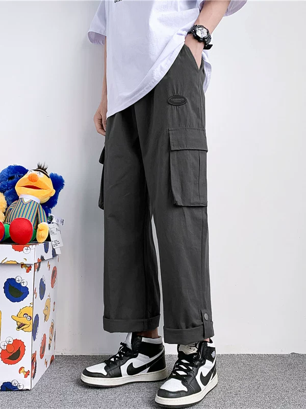 Quần công sở kiểu Nhật dành cho nam, thương hiệu thời thượng, quần ống rộng có khóa cài, quần ống rộng phong cách Hàn Quốc mùa hè.