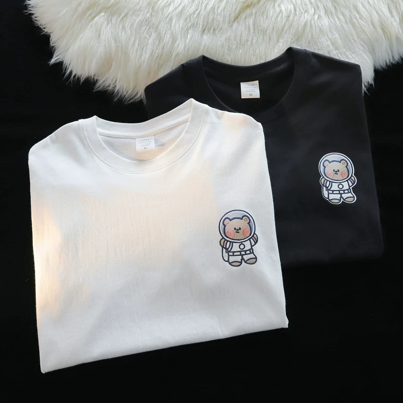 Áo thun ngắn tay cotton nguyên chất mùa hè dành cho nam, áo in họa tiết dáng rộng hợp thời trang phong cách Hồng Kông, áo thun nửa tay đa năng dành cho cặp đôi sinh viên