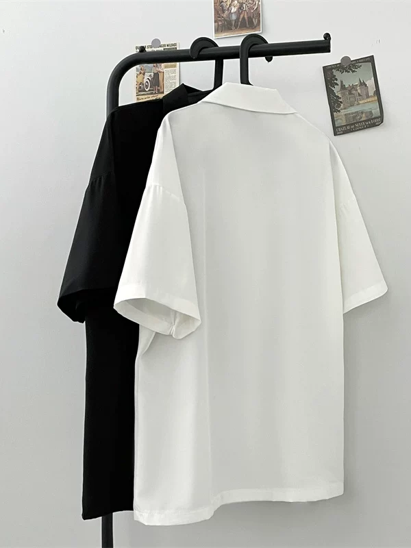 Áo sơ mi ngắn tay vải lụa băng dành cho nam, áo sơ mi cổ Cuba dáng suông mùa hè, áo kiểu Hàn Quốc trẻ trung, thời thượng, mát mẻ.