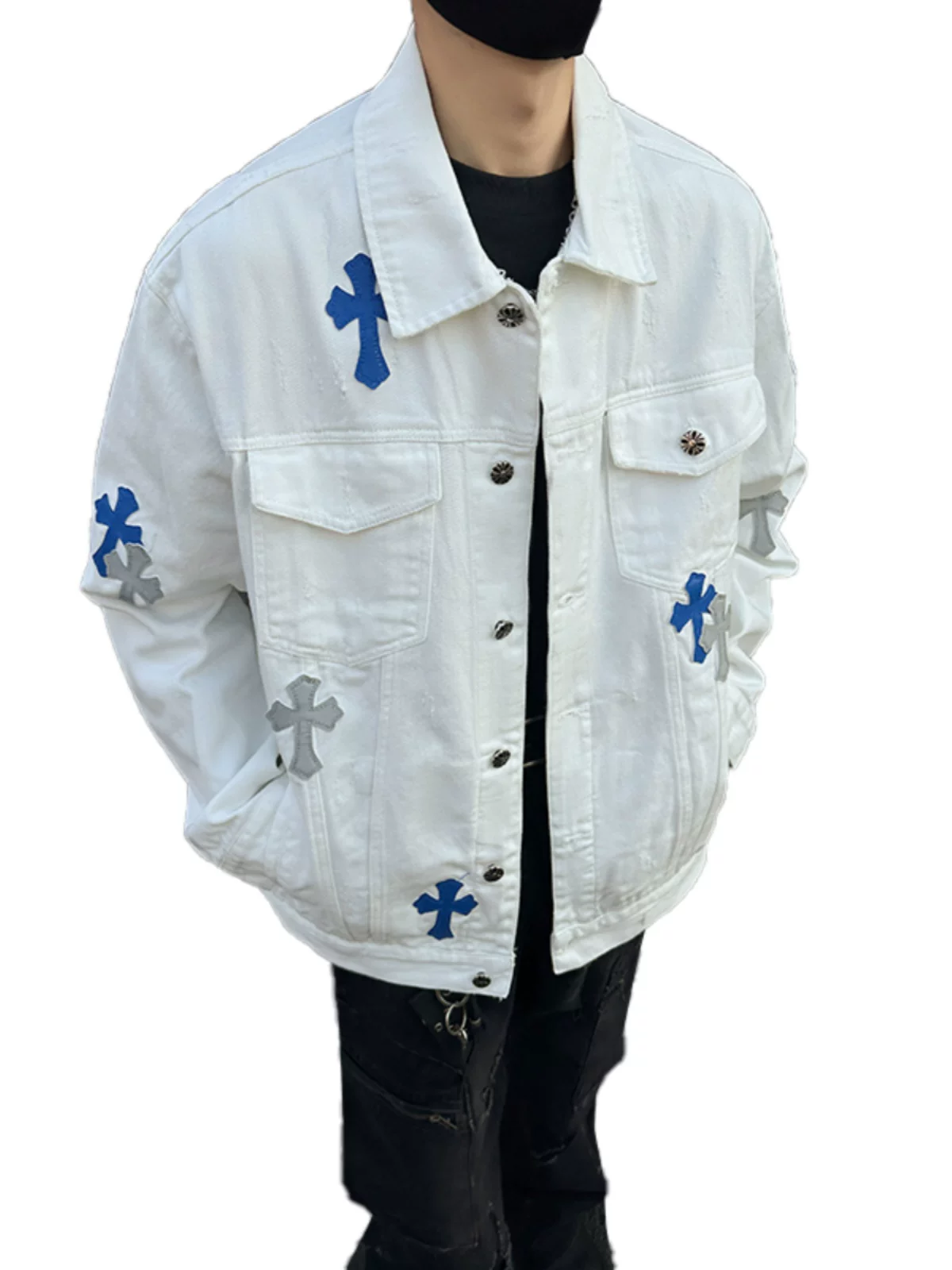 Áo khoác denim kiểu Mỹ cao cấp dành cho nam, áo khoác thêu phối vải cleanfit mùa xuân thu, áo khoác cặp đôi rộng rãi và cá tính.