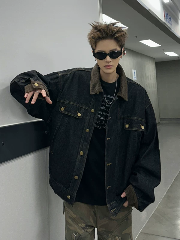 Áo khoác denim cleanfit mùa xuân thu dành cho nam, kiểu dáng retro Mỹ, áo khoác công sở cổ điển, áo khoác rách thời trang thương hiệu nổi tiếng.