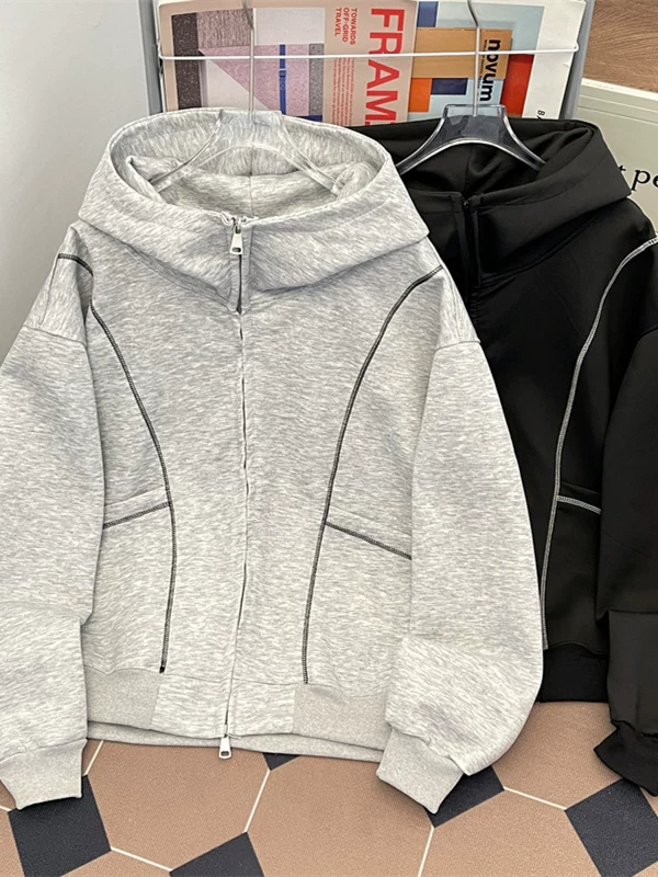 Áo khoác cardigan nam may viền nổi bật, kiểu dáng rộng rãi, thiết kế thời trang, áo khoác cặp đôi phong cách Mỹ mới mẻ mùa xuân thu.