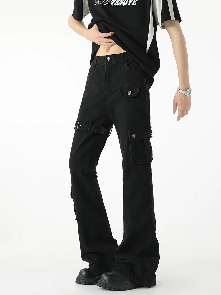 Quần jean ống loe kiểu Mỹ cổ điển dành cho nam, kiểu mới mùa hè, quần ống rộng nhiều túi, thương hiệu thời thượng, quần dài ống đứng rộng rãi, chất liệu dày dặn.