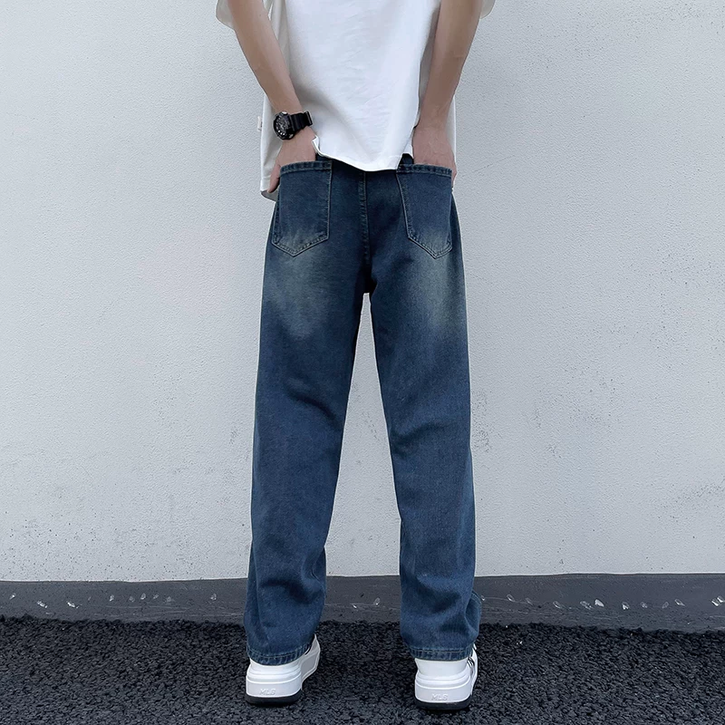 Quần jean denim nam kiểu Mỹ cổ điển, thương hiệu thời thượng, quần ống rộng, phong cách đường phố mùa hè, quần dài dáng suông.