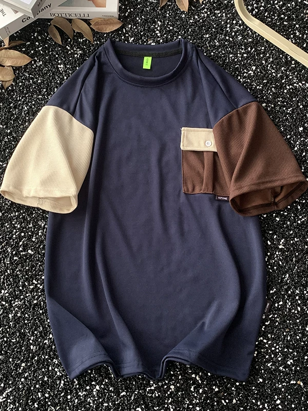 Áo thun nam tay ngắn phối màu lấy cảm hứng từ thiết kế, dáng rộng có túi, áo thun thương hiệu thời thượng phong cách Mỹ mùa hè, chất liệu dày dặn.