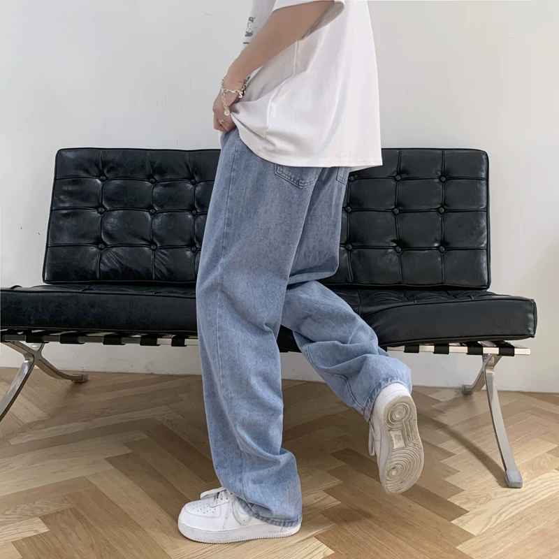 Quần jean trắng nam, kiểu dáng mỏng mùa hè, phiên bản Hàn Quốc, quần ống rộng lửng, phong cách ins thời thượng, quần bố đa năng.