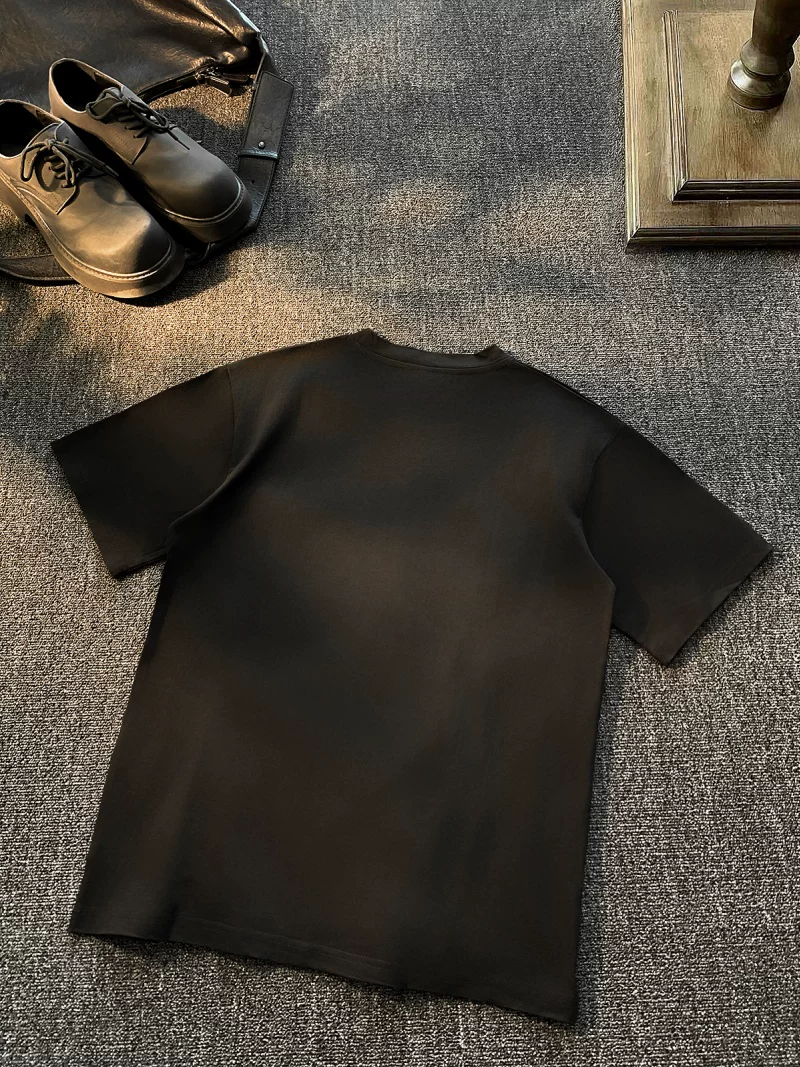 Áo thun cotton nguyên chất tay ngắn kiểu Mỹ, áo thun unisex thời trang dáng rộng cổ tròn, áo đôi thêu họa tiết mùa hè