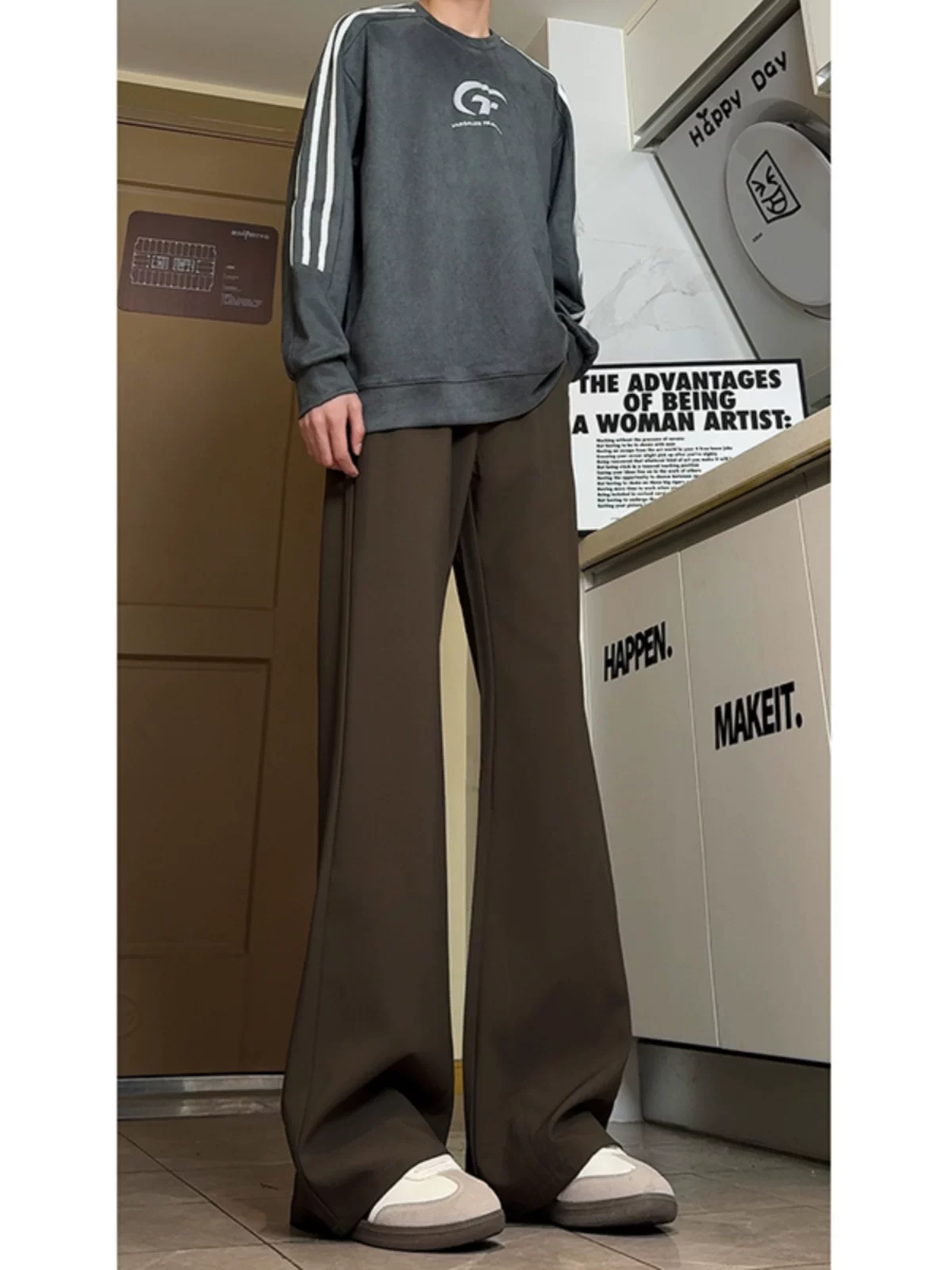 Quần ống loe kiểu Mỹ mùa thu dành cho nam, quần âu cao cấp dáng suông, quần tây ống đứng thời thượng cá tính.