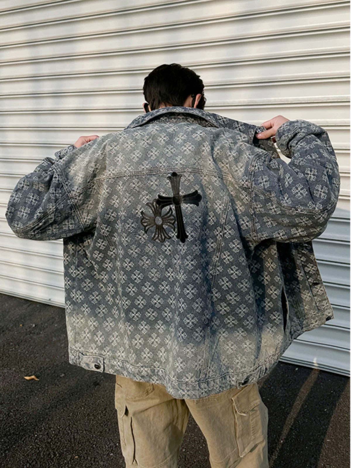 Áo khoác denim thêu Jacquard dành cho nam, phong cách retro Mỹ thời thượng mùa xuân thu, áo khoác công sở rộng rãi, thoáng mát.