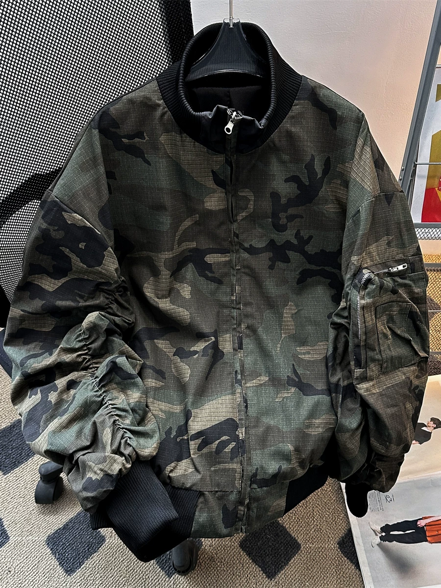 Áo khoác bomber kiểu Mỹ dành cho nam, thiết kế hai mặt xuân thu, thương hiệu thời thượng, áo khoác bóng chày ngắn cá tính.