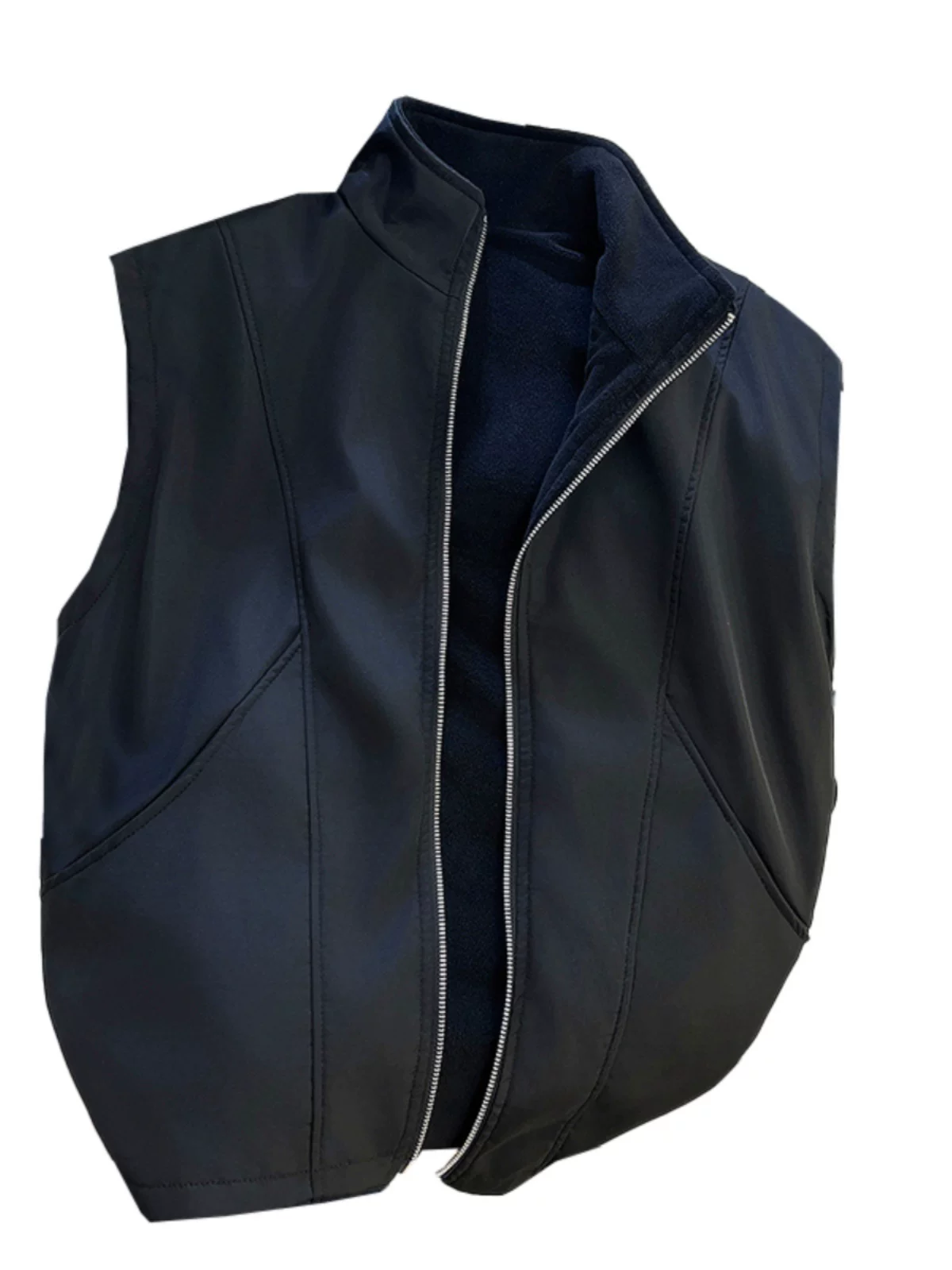 Áo vest nam dày dặn, lót lông cừu, có thể mặc hai mặt, kiểu dáng rộng rãi, cổ đứng, giữ ấm mùa thu đông, áo khoác vest phong cách Mỹ thời trang.