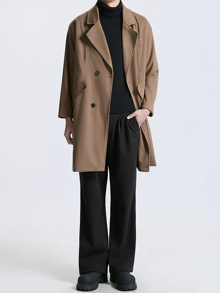 Bộ đồ len phong cách trưởng thành lịch lãm dành cho nam, áo len cổ cao mùa thu đông, quần len ống đứng, bộ ba món.