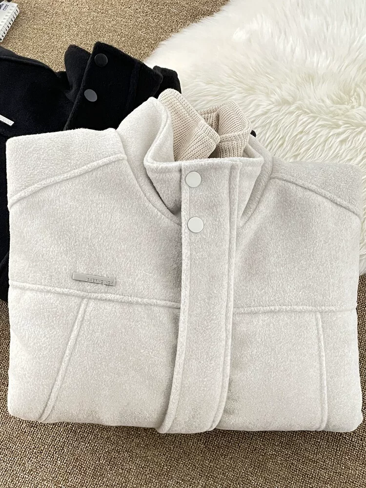 Áo khoác hai mảnh mùa xuân thu dành cho nam, phong cách thời thượng, thiết kế cá tính, áo khoác len dáng rộng kiểu Mỹ.