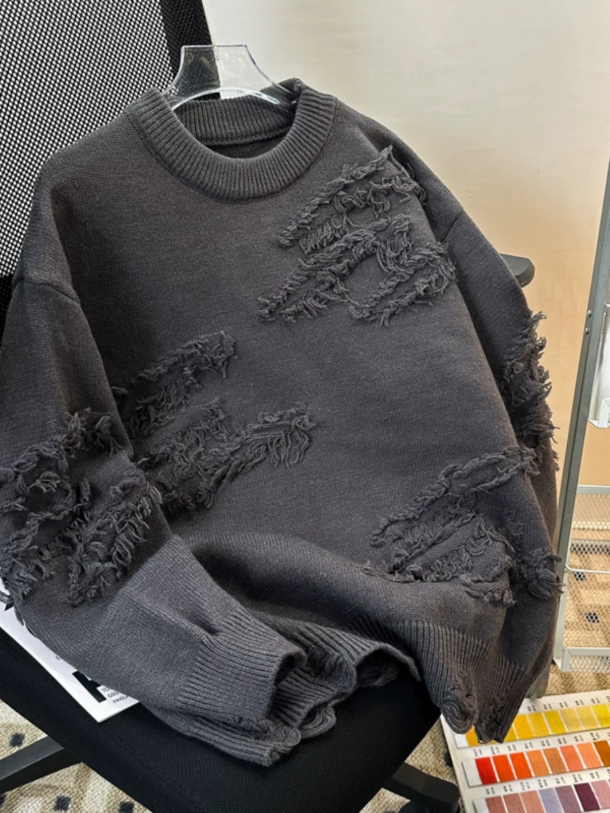 Áo len tua rua phong cách Nhật Bản dành cho nam và nữ, áo len cổ tròn dáng rộng, áo khoác phong cách lười biếng hợp thời trang thu đông.