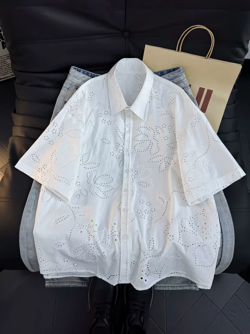 Áo sơ mi ngắn tay kiểu Mỹ dành cho nam và nữ, áo kiểu dáng rộng rãi thoáng khí mùa hè, áo khoác thiết kế thời trang.